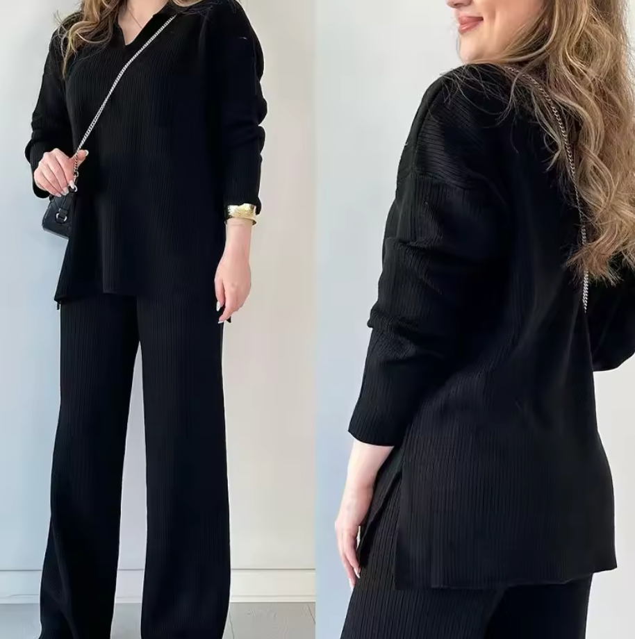 NOMI™ - V-ringad Casual Delad Stickad Tvådelad Sats