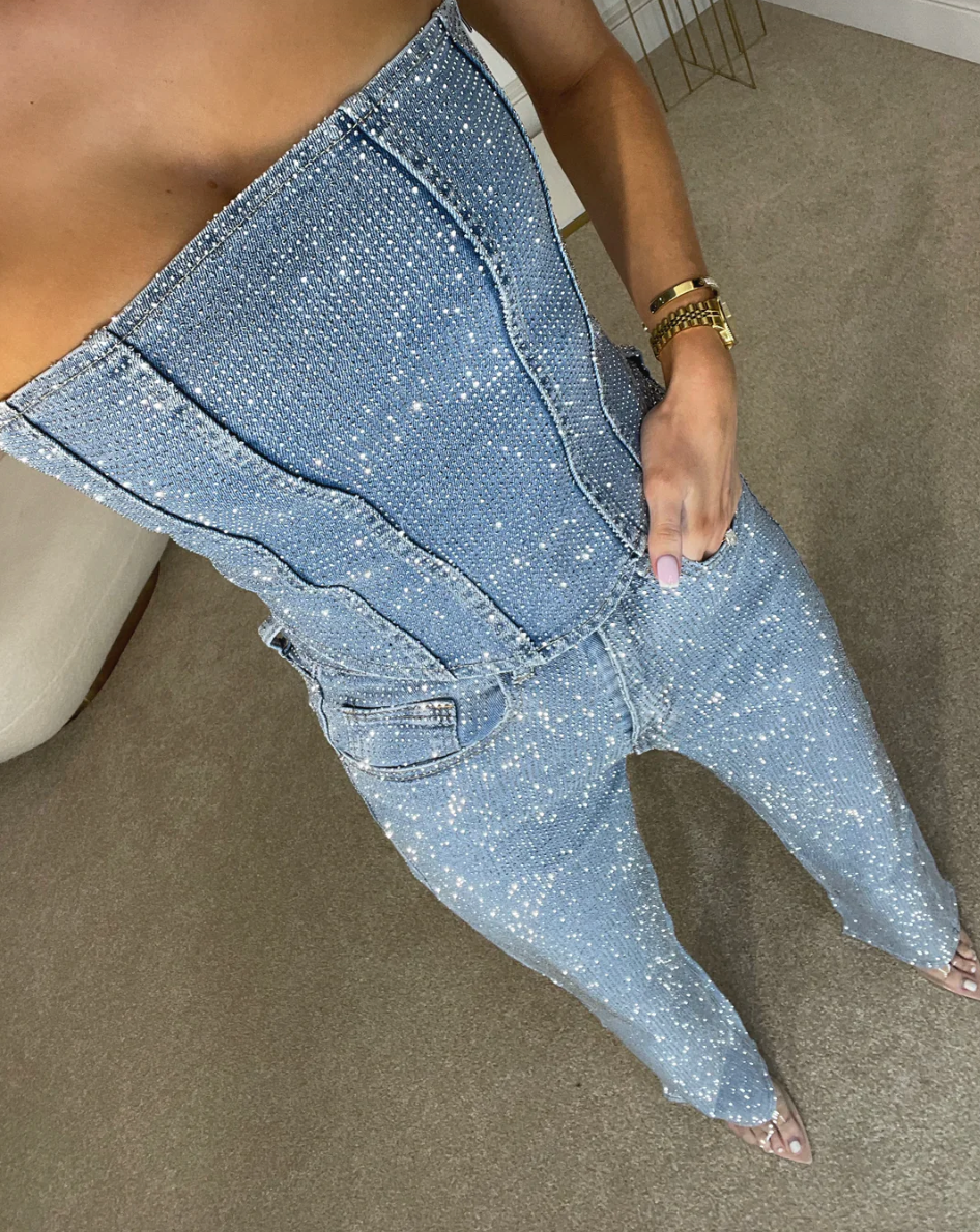 NOMI™ - Sparkle High-Waisted Denim Jeans and Denim Corset