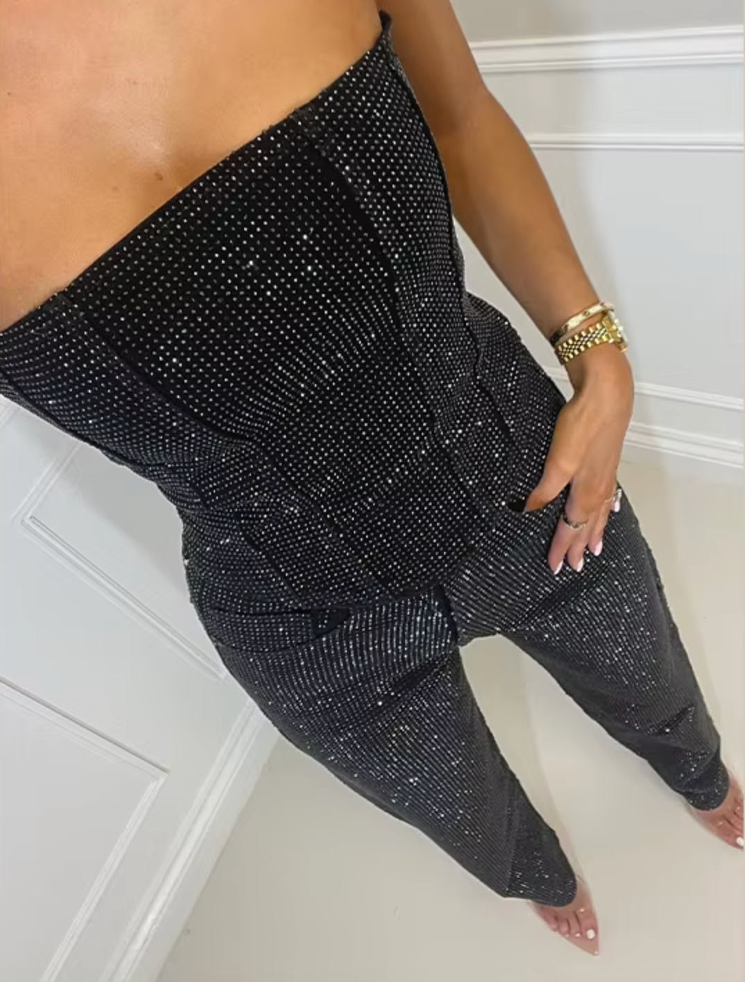 NOMI™ - Sparkle High-Waisted Denim Jeans and Denim Corset