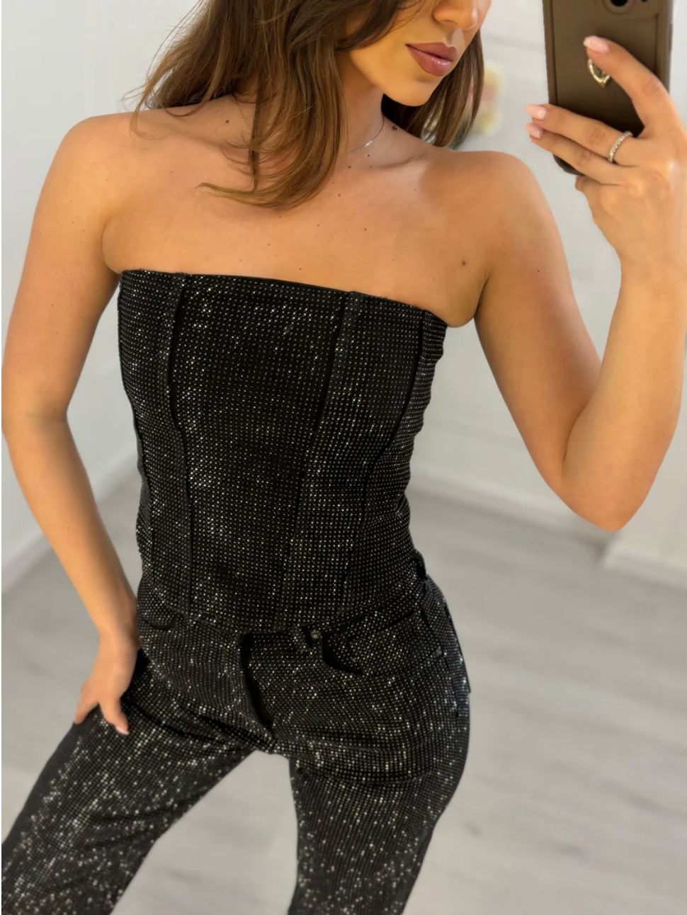 NOMI™ - Sparkle High-Waisted Denim Jeans and Denim Corset